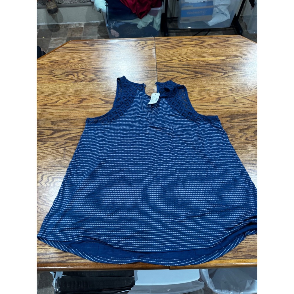 Maurices Womens Navy Blue Striped Lace Trim Sleeveless Tank Top Size Medium NWT